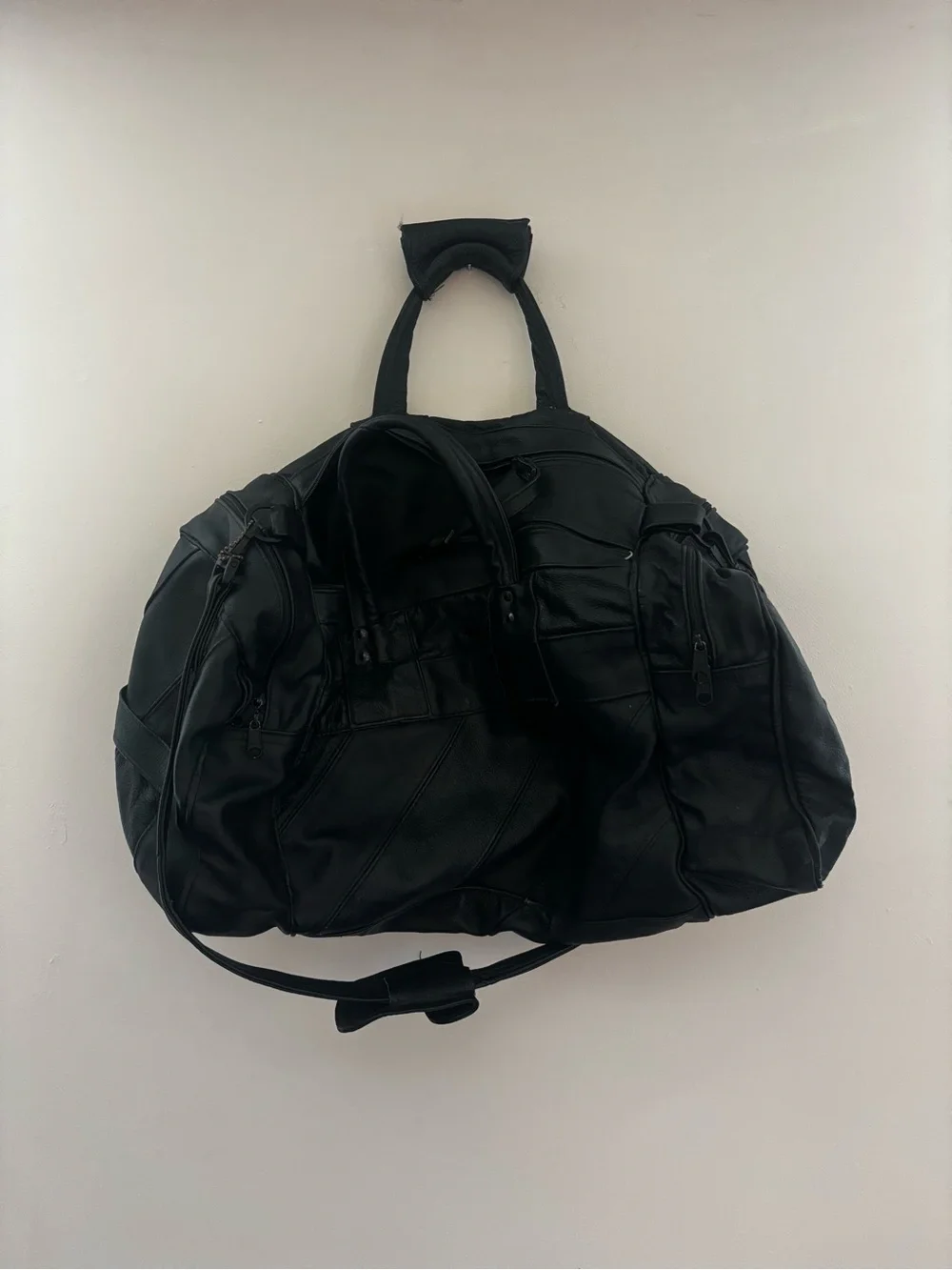 Vintage Talon Black Leather Travel Duffel Bag - Men's Weekend Bag